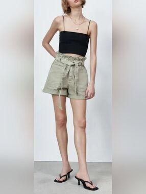 Sophie Rue 100% Cotton Paperbag Cargo Shorts Sage Green Medium